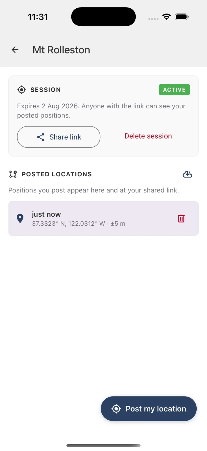 A posted location showing time, coordinates and accuracy