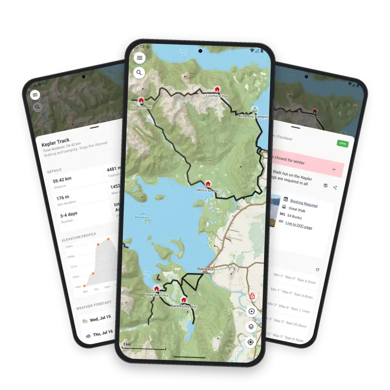 TrailTreks NZ topo map on a phone